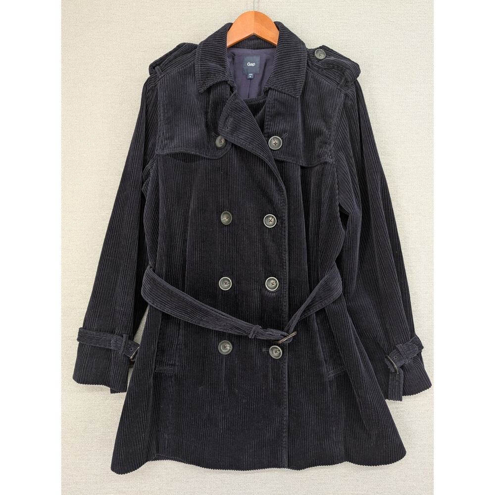 Gap Trench Coat Corduroy Womens XLarge Blue Belted Jacket 100% Cotton 90's Retro